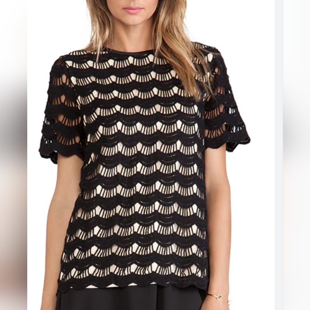 Kate Spade Scalloped Crochet Lace Top Size 6 Designer Classic Timeless Textured